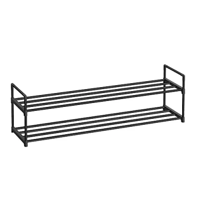 Afbeelding van SONGMICS Schoenenrek met 2 niveaus, schoenenmeubel van metaal, opslag voor 10 12 paar schoenen, stapelbaar, hal, woonkamer, slaapkamer, kleedkamer 30 x 116 34 cm, zwart (LSA032B01)