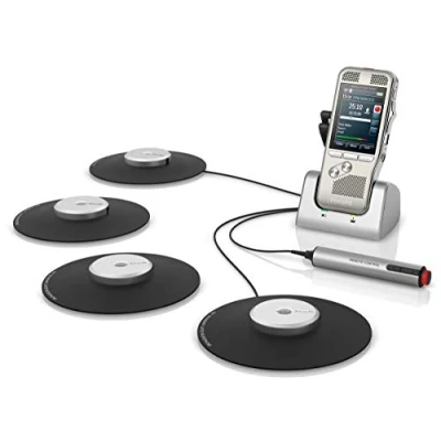 Afbeelding van Philips DPM8900/02 PocketMemo Vergaderrecorder 4x 360 microfoon/ 32 pers. accessoires Aluminium koffer SpeechExec Basic Dictate 12, 2 jaar licentie