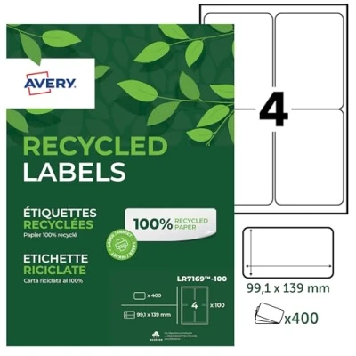 Afbeelding van Etiket Avery LR7169 100 99.1x139 mm recycled wit 400stuks