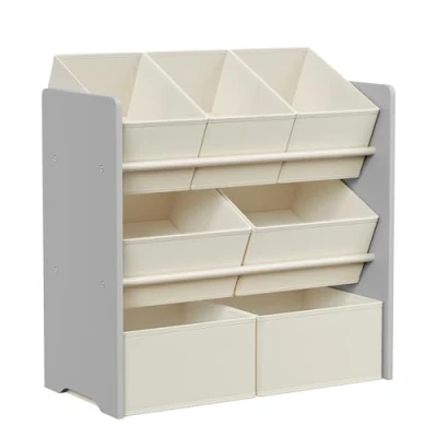 Afbeelding van SONGMICS Kinderrek, speelgoedrek, kinderboekenkast, met 7 opbergdozen van vliesstof, rek voor kinderkamer, ruim, 29,5 x 62,5 60 cm, duifgrijs, GKR034G10