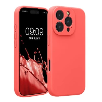 Afbeelding van kwmobile telefoonhoesje geschikt voor Apple iPhone 16 Pro TPU backcover met siliconen coating Smartphone case in neon koraal
