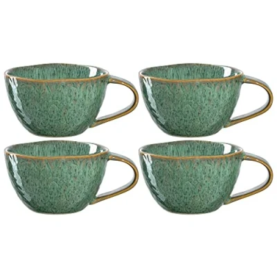 Afbeelding van Leonardo Matera 018589 Set van 4 koffiekopjes, keramiek, vaatwasmachinebestendig, magnetronbestendig, groen, 290 ml