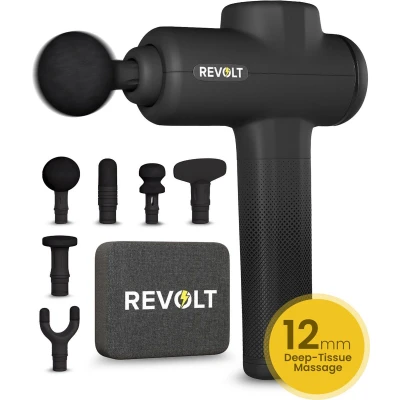 Afbeelding van Revolt® Massage Gun Pro Extra Sterk Voor Spierherstel &amp; Blessures 12MM Deep Tissue Hoge Amplitude 6 Luxe Opzetstukken