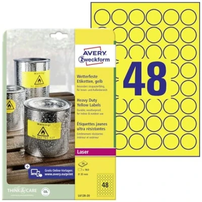 Afbeelding van Avery weerbestendige etiketten diameter 30 mm, 960 stuks, 48 per vel etiket