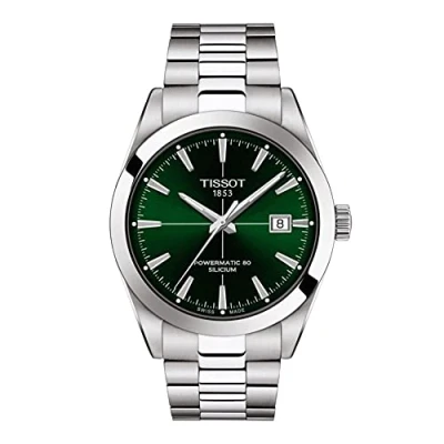 Afbeelding van Tissot Gentleman powermatic 80 siliconen horloge groene wijzerplaat, grijs.