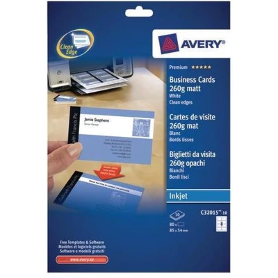 Afbeelding van Avery Zweckform C32015 10 Bedrukbare visitekaarten, gladde kant 85 x 54 mm Wit 80 stuk(s) Papierformaat: DIN A4