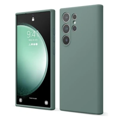 Afbeelding van elago Vloeibare siliconen hoes, compatibel met Samsung Galaxy S24 Ultra, volledige bescherming, 4 laagse schokbestendige structuur, binnenkant van zachte krasbestendige microvezel, nachtgroen