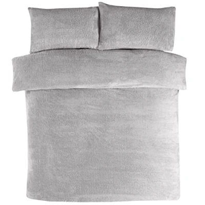 Afbeelding van Sleepdown Beddengoedset van fleece met dekbedovertrek en kussensloop, warm, comfortabel, superzacht, grijs, polyester