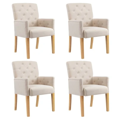 Afbeelding van Eetkamerstoelen 4 st met armleuningen stof beige