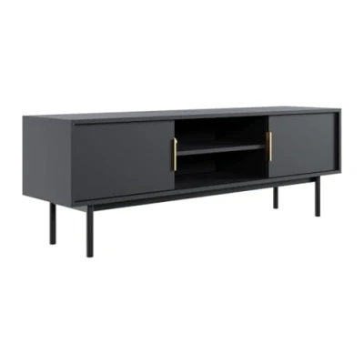 Afbeelding van Tv meubel met 2 deuren en nissen Zwart DABRIANA L 154 cm x H 53.5 D 39