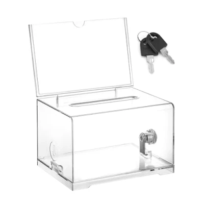 Afbeelding van QWORK® Transparante acryl suggestiebox met slot, 16,3 x 12,9 10,2 cm