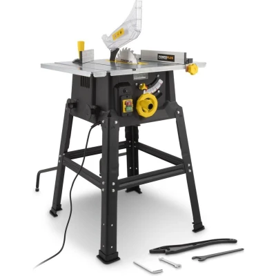 Afbeelding van Powerplus POWX07590 Zaagtafel Tafelzaagmachine met onderstel 1700W 210mm zaagblad Incl. 24 tanden cirkelzaag blad voor hout, parallelgeleider, aansluiting stofzuiger Stevig en gebruiksvriendelijk