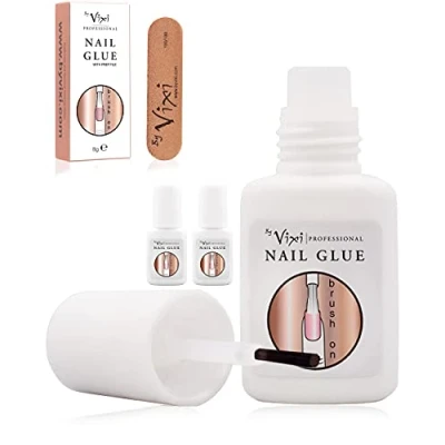 Afbeelding van 8 g x 3 By Vixi extra sterke nagellijm met gratis voorbereidingsvijl en kwast, onmiddellijke hechting droging, professionele kwaliteit