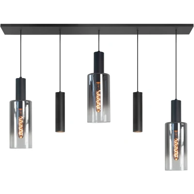 Afbeelding van Highlight Hanglamp Perugia 3+2 lichts L 120 cm zwart rook