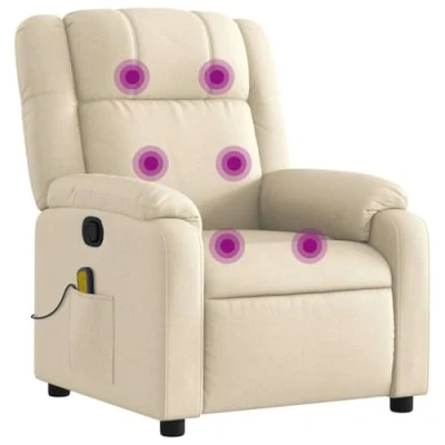 Image de vidaXL Fauteuil de massage inclinable Crème Tissu374164