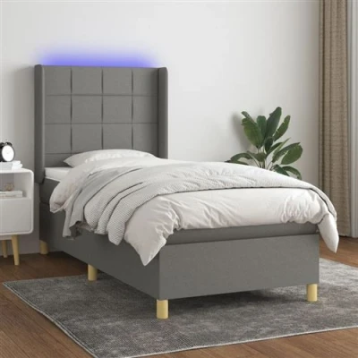 Afbeelding van vidaXL Boxspring met matras en LED stof donkergrijs 100x200 cm