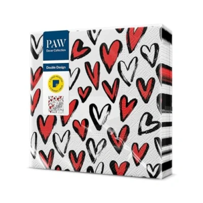 Image de PAW Serviettes Papier Double Face 3 Plis (33 x 33 cm) I Lot de 20 Parfait pour les Anniversaires, Fêtes, Mariages, la Communion Imprimé des Deux Côtés Tomber Amoureux