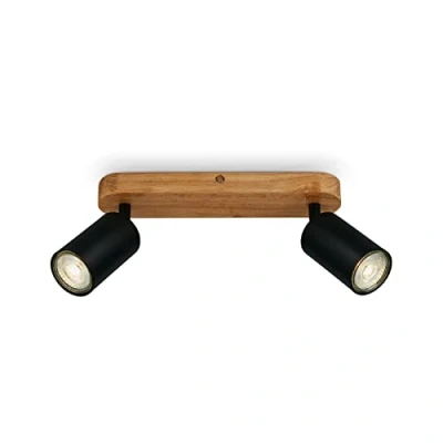 Afbeelding van BRILONER Plafondlamp vintage industrieel 2xGU10 9W mat zwart hout