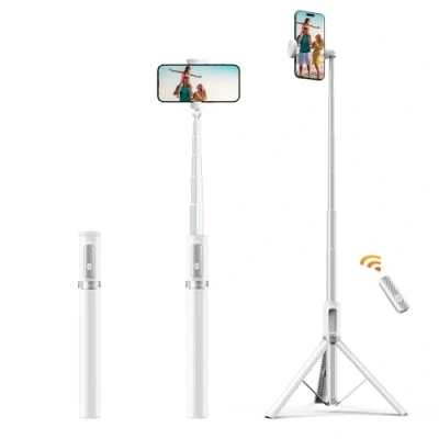 Afbeelding van ATUMTEK Selfiestick, 157 cm, uittrekbaar, aluminium, Bluetooth afstandsbediening, compatibel met iPhone, Samsung en Android telefoons, ideaal voor video&#039;s foto&#039;s, wit