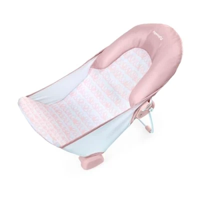 Afbeelding van Ingenuity Opvouwbare badkuip met 2 standen, voudig verstelbare houder voor gootsteen of badkuip, kinderen van 0 tot 6 maanden, 9 kg, roze