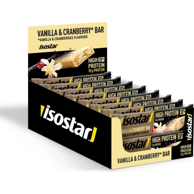 Afbeelding van 16 x Isostar High Protein 30 Bar Vanille &amp; Cranberry Eiwitreep voor krachtsport