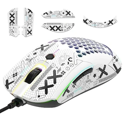 Afbeelding van [Kit de mise à niveau] Souris jeu légère avec bande souris, Pixart PAW3325 12000dpi Super performance Light 65G USB RVB programmables, ruban Grip anti glip