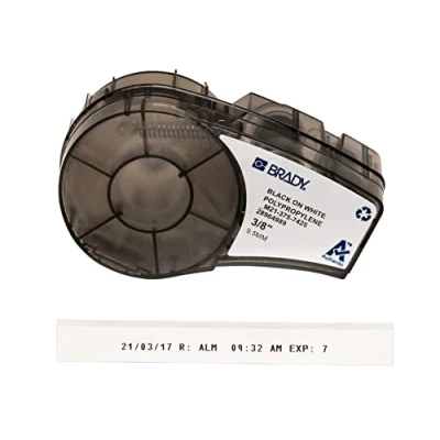Afbeelding van Brady, Etiketteringstape, M21 375 7425, polypropyleen, zwart op Wit, 9,53mm x 6,4m, permanent, eindeloos (0.95 cm, Zwart)