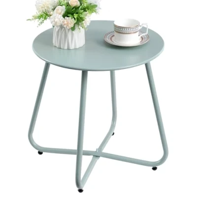 Afbeelding van HollyHOME Patio bijzettafel, rond, kleine salontafel, metalen tafel, voor woonkamer, tuin, terras, balkon, buiten, lichtgroen