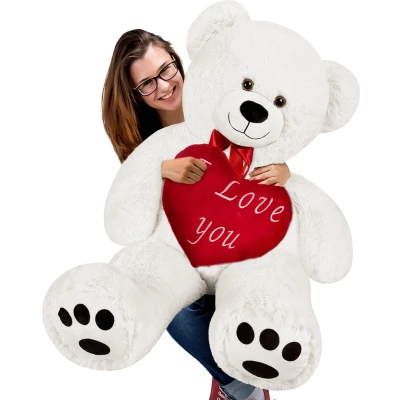 Afbeelding van Zachte Teddybeer XXL Wit incl. Hartkussen