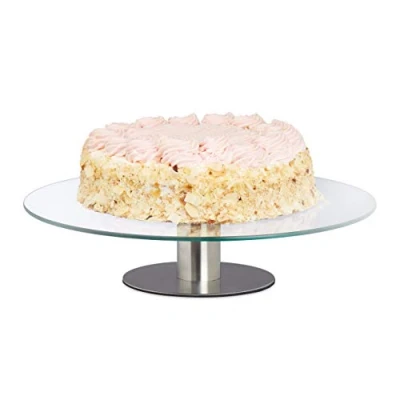 Afbeelding van relaxdays taartplateau draaibaar op voet taartschaal taartstandaard glas Ø 30 cm