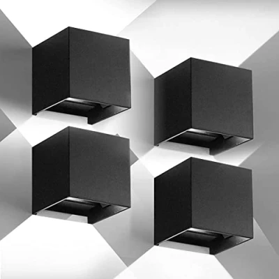 Afbeelding van CANMEIJIA led wandlamp voor binnen, 12 W, 6500 K, buiten, IP65, van boven naar beneden verstelbare lichtstraal, slaapkamer, woonkamer, balkon, showroom, 4 stuks, zwart