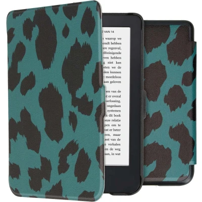 Afbeelding van Hoesje geschikt voor Kobo Clara 2E E reader iMoshion Design Slim Hard Case Bookcase Ook Tolino Shine 4 Green Leopard