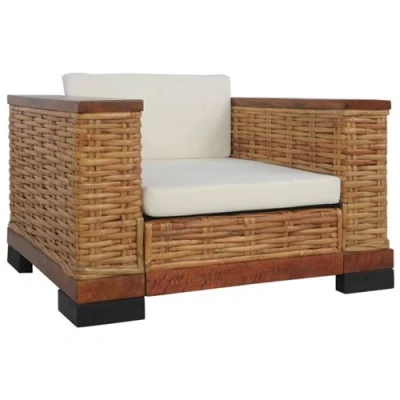 Afbeelding van Fauteuil met kussens natuurlijk rattan bruin