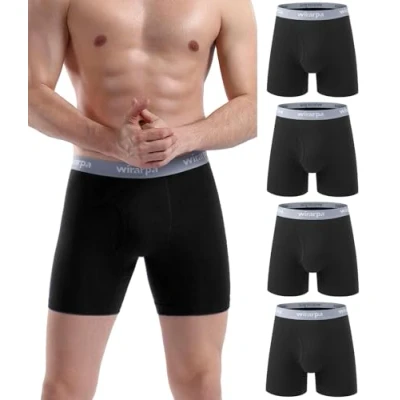 Afbeelding van wirarpa Set van 4 boxershorts stretchkatoen met open gulp en zonder etiket voor heren, normale pijpen, stuks.