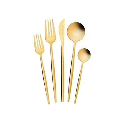 Afbeelding van Karaca Orion Shiny Gold 30 delige bestekset met messen, vorken, lepels, taartvorken, roestvrij staal, gezond en hygiënisch tafelbestek, modern design