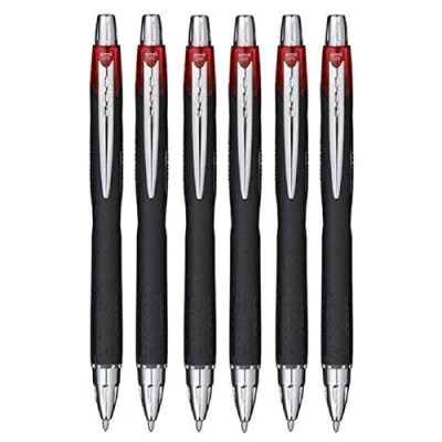 Afbeelding van Effen bal, rood, intrekbaar, Jetstream brede punt, rollerbalpen, punt 1 mm en 0,45 mm, lijn, breedte, waterdicht, sneldrogend, inktpigment voor snel schrijven, 12 stuks (6 stuks)