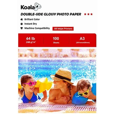Afbeelding van KOALA 100 vellen dubbelzijdig glanzend fotopapier voor inkjetprinters, DIN A3, 240 g/m², geschikt het afdrukken van foto&#039;s, brochures, dekens, certificaten,