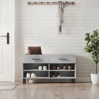 Afbeelding van Schoenenbank 102x35x55 cm bewerkt hout betongrijs