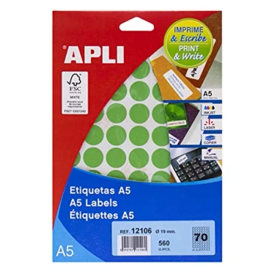 Afbeelding van Apli Ronde Etiketten In Etui Diameter 19 Mm, Groen, 560 Stuks, 70 Per Blad Etiket