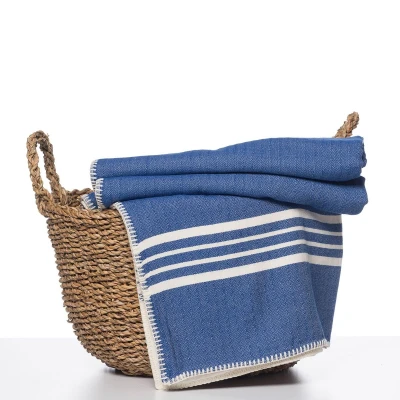 Afbeelding van Hamam Plaid XXL Krem Sultan Royal Blue van Lalay