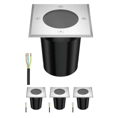 Afbeelding van ledscom.de RELI 4 stuks vloerinbouwlampen voor buiten, IP67, roestvrij staal, vierkant, 11 x cm, 1 GU10 max. 15W