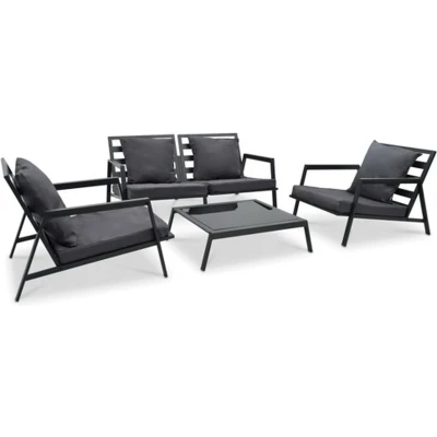 Afbeelding van 4 delige Loungeset met kussens aluminium donkergrijs