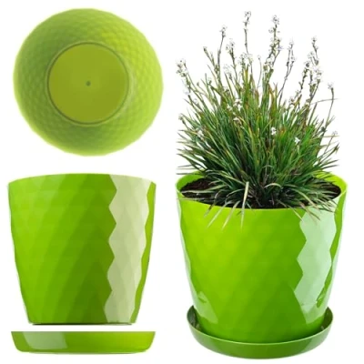 Afbeelding van KADAX Elegante bloempot, plantenpot met schotel, ronde bloempot van kunststof, voor bloemen, binnen