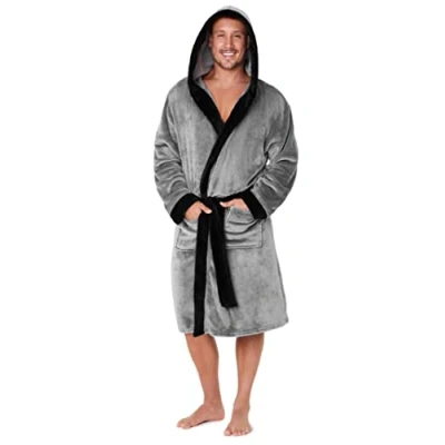 Afbeelding van CityComfort Kledingjurk voor heren, fluffy Superzachte ochtendjas heren met capuchon zwart of grijs fleece lounge dragen, nieuwigheidscadeaus hem, verjaardag, pensioen,