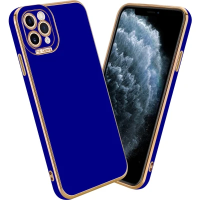 Afbeelding van Cadorabo Hoesje geschikt voor Apple iPhone 11 PRO MAX in Glossy Blauw Rose Goud Beschermhoes van flexibel TPU silicone Case Cover en met camerabescherming