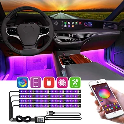 Afbeelding van Auto binnenverlichting, led lichtstrip voor auto, met Bluetooth app bediening, meerkleurig, 5 V USB poort