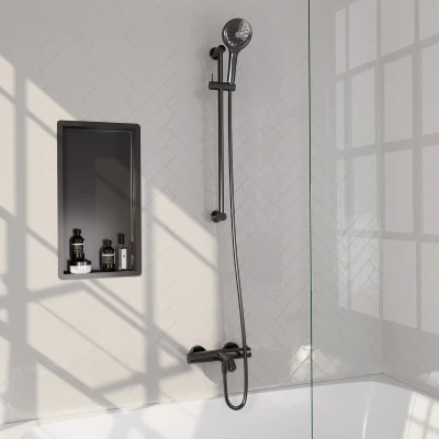 Afbeelding van Brauer gunmetal Edition Badkraan Opbouw glijstang 2 functies gladde knoppen handdouche rond 3 standen PVD geborsteld