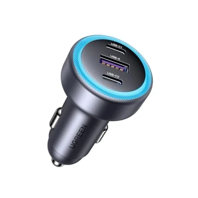 Afbeelding van UGREEN Oplader voor sigarettenaansteker, USB C, 3 poorten, 30 W, PD, QC 3.0, snellader met led, compatibel iPhone 16 Plus Pro Max 15 14 13 Galaxy S24 Ultra S23 Pixel 9 8