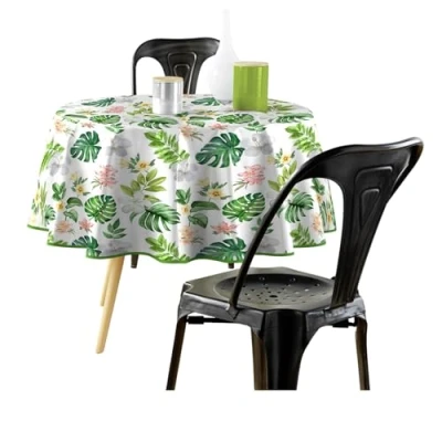 Afbeelding van Ronde tafelkleed met plantaardig patroon BALEARES, Ø 160 cm, kunststof