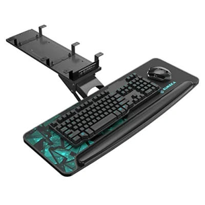 Afbeelding van EUREKA ERGONOMIC Computertoetsenbordlade onder het bureau, 72 x 26 cm in hoogte, verstelbaar, grote draaibare schuiflade met muismat, dubbele houder